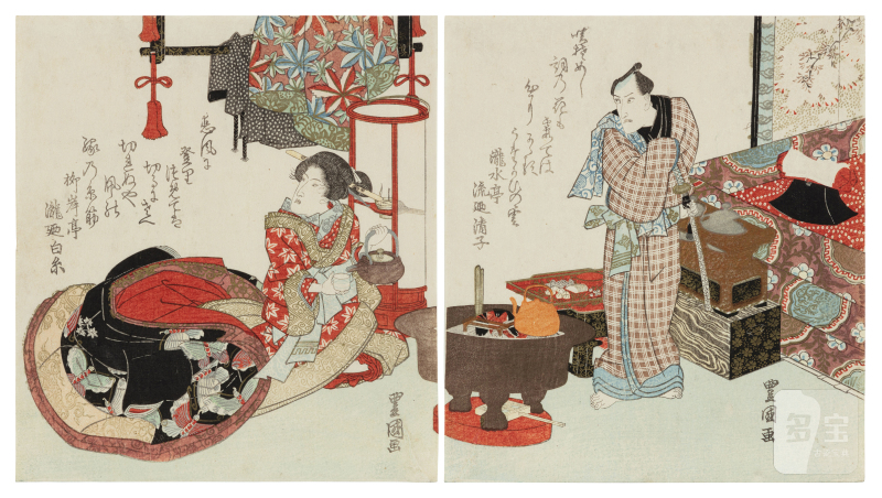 Utagawa Toyokuni II (Toyoshige, 1777-1835) | The actor Ichikawa Danjuro VII and Iwai Kumesaburo II in a pleasure quarters scene | Edo period, 19th century